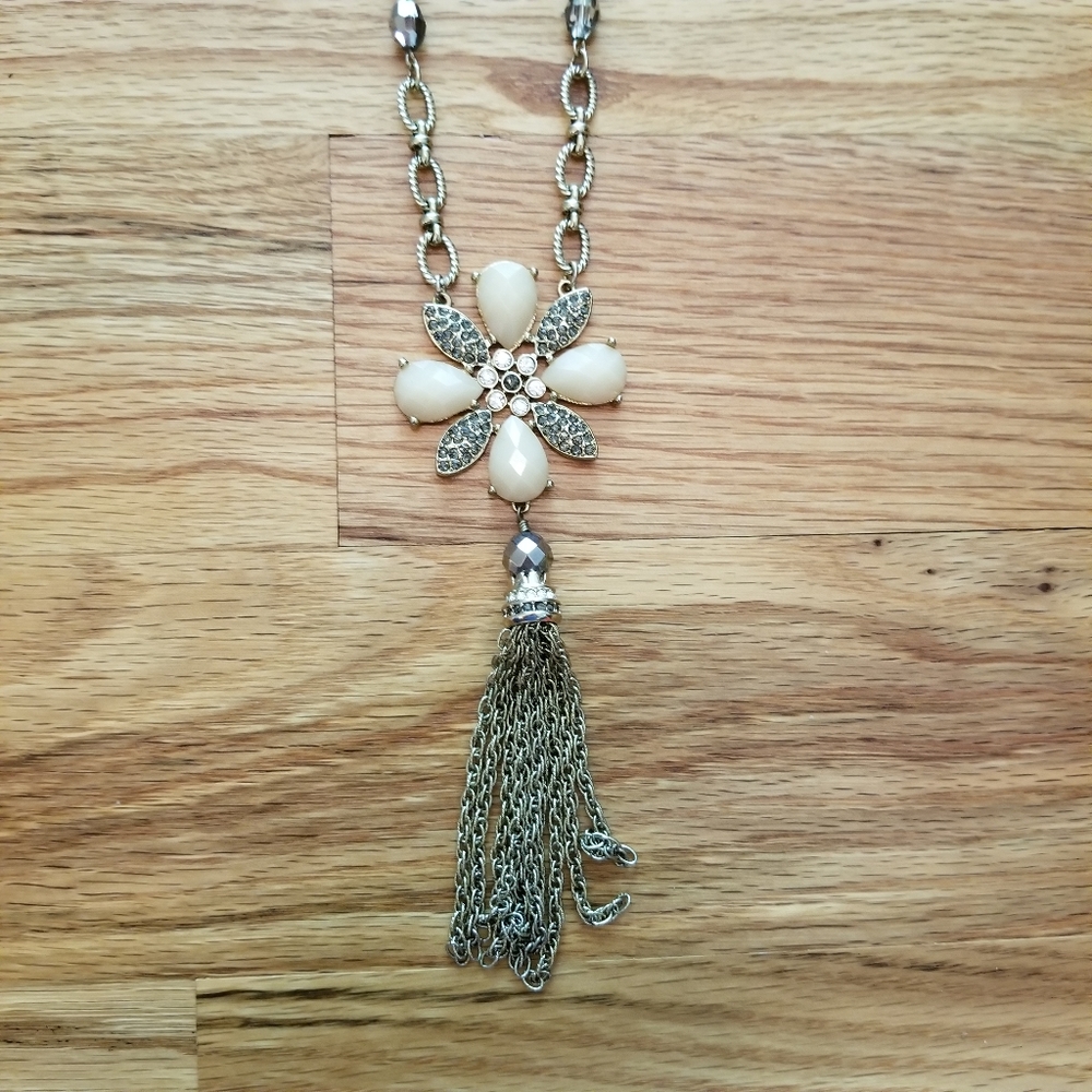 White House Black Market Jeweled Pendant and Tassel Necklace.